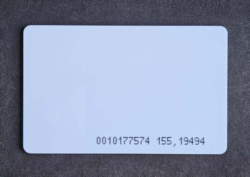 Example RFID card showing its printed number